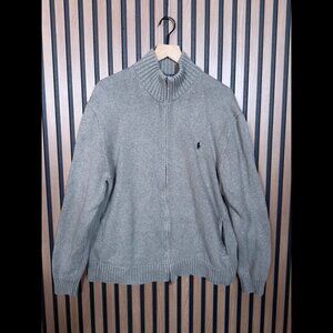 Polo Ralph Lauren Sweater XL Mens Gray Terry Cloth Full Zip Ribbed Neck Casual